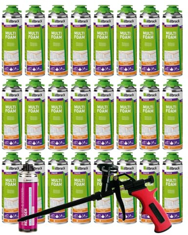 FM220 Lot de 24 mousses de construction, de montage, pour fenêtre, haute isolation phonique, isolation thermique, 500 ml, avec nettoyant AA290 + pistolet à mousse Business 24 x 500 ml