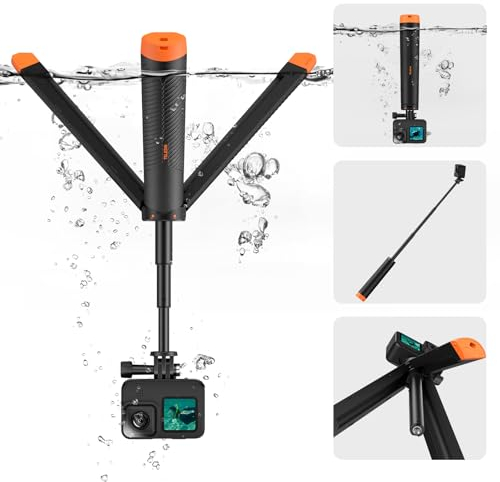 TELESIN 4 en 1 Bâton de Selfie Poignée Flottante pour trépied Monopode Selfie Extensible et étanche pour GoPro Hero 13 12 11 10 9 8 7 6 5 4 3 3+ DJI OSMO Insta 360 Apexcam caméras d'action