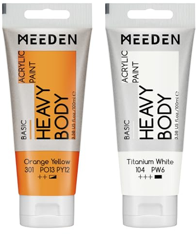 MEEDEN Orange Gelb Acrylfarbe: Heavy Body Acrylic Paint zusammen mit zusätzliche Titan Weiß - 2 x 100ml Einzel Acryl Farben Tube Set