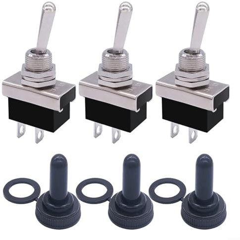 EpheyFIF 3 Stück Zwei-Wege-Schalter, Metall-Kippschalter, 25 A, Kippschalter, 12 V, 25 A, 2-poliger Schalter mit wasserdichter Gummiabdeckung