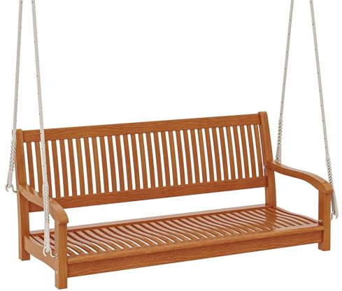 COSTWAY Hängebank Outdoor, 2-Sitzer Schaukelbank Holz | Gartenschaukel aus Akazienholz, bis 360 kg belastbar, Hollywoodschaukel für Terrasse, Garten, 138 x 62 x 60 cm