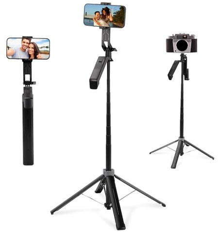 Longzhuo Trépied Universel pour Smartphones, Caméras & Actioncams avec Anneau Lumineux - Hauteur Réglable 17-180 cm, Panoramique 360°, Déclencheur sans Fil USB-C - Compatible Vlog, Voyage & TikTok