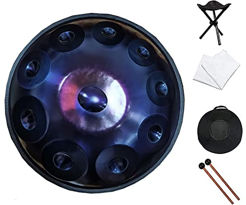 D-Moll Handpan Drum mit Tasche, Schlägel & Ständer - 10 Noten Steel Drum Percussion für Yoga/Meditation/Zen Bildung - Staubfreies Tuch enthalten