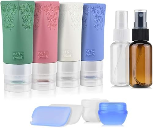 ERKOON Silikon Reiseflaschen Set, Reise Container Portable Travel Bottles für Shampoo, Toilettenartikel, Lotion, Conditioner Duschgel Creme Flüssigkeitsbehälter (Blau, Grün, Weiß, Rosa)