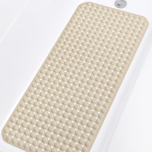 Yolife Bathtub Mat Non Slip, 91x41 CM Bath Tub Shower Mat for inside Shower Bathroom, Strong Suction Cups Big Drain Holes Quick Drain, Machine Washable, Soft on Feet (Brown)