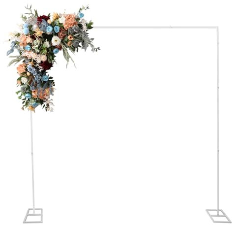 Struttura per arco per palloncini, moderna, con base, 2,4 x 2,4 m, in metallo, per matrimoni, feste, eventi, colore bianco