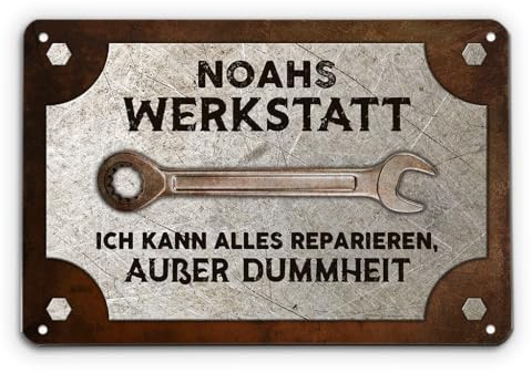 Geschenke Mall Türschild Personalisiert - Garage Meine Werkstatt Meine Regeln - Schild selbst gestalten, metallschild personalisiert, papas werkstatt schild, automechaniker geschenk (Modell #2)