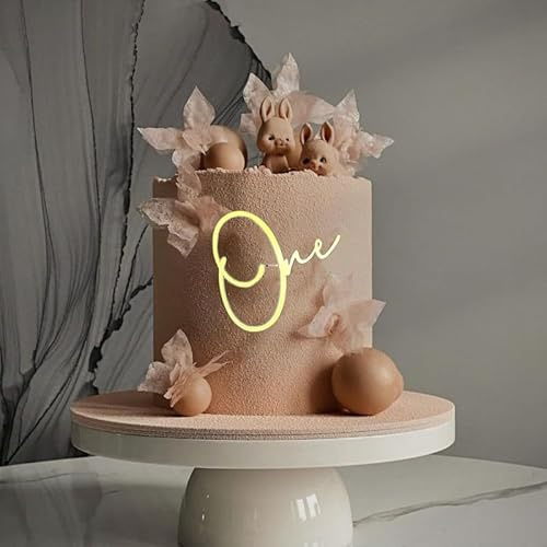 One Cake Topper Gold Silver Acrylic Mirror Baptism Cake Decoration for 1st First Party Birthday Anniversary Wedding DIY Cake Supplies Decorating