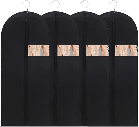 Chumix Kleidersack Anzug 4 Stück Hochwertiger Kleidersäcke, mit Griffen 60x140 cm Atmungsaktiver Stoff, Anzugtasche mit Reißverschluss und Klarem Fenster, Kleiderschutzhülle für Anzug, Mäntel,Kleider
