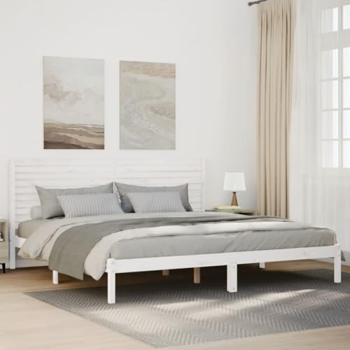 Qnhdfrt Massivholzbett Extra Lang 180x220 cm mit Lattenrost Stauraum und Rustikalem Kopfteil aus Kiefernholz Weiß für Schlafzimmer Gästebett und Doppelbett