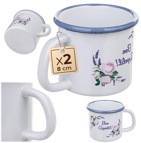 KADAX 2 tazze smaltate da 400 ml per tè e caffè, tazze da campeggio, tazze da caffè grandi con manico, tazze da caffè in acciaio smaltato, tazze da tè (bianco)