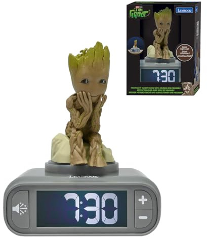 Lexibook, Groot Réveil Veilleuse, RL800GGLXB | Sons et mélodies, écran LCD rétroéclairé, lumineux, snooze, Gris/Marron