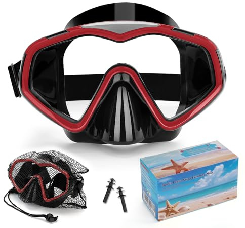 Taucherbrille Erwachsene,Verstellbares Schwimmbrille mit Nasenschutz,Tauchmaske 180°Weitwinkel Antifog Schnorchelmaske mit HD Gehärtetes Glas für Schnorcheln Schwimmen