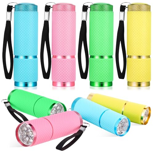 saerryor 8 Pack Mini Torch Set LED Super Bright with 9 LEDs | Torch with Lanyard Glow in Dark Pocket Torch for Adult Camping Hiking Outdoors Gift Without Batteries