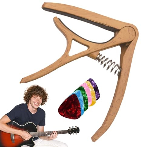 Gitarren-Capos Stimmgerät-Klemmclip Tragbar Schnellwechsel Leicht Robust | Akustikgitarren-Capos inklusive 6er-Packung Plektren für Anfänger, Männer, Frauen, Spieler, zum Üben, Proben und für Auft