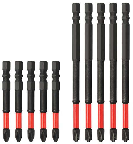 Biaungdo 10 Pcs FPH2 Impact Screwdriver Bit Set, 65mm & 110mm Slotted Heads 1/4 inch Magnetic Hex Shank Bits, S2 Steel Cross Slot Screw Driver Drill Bits Set