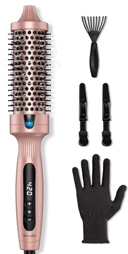 Terviiix Thermal Brush, 1.5 Inch Quick Heating Hot Brush Get Voluminous Style, Ceramic Tourmaline Ionic Heated Curling Iron, Digital Display 6 Temperatures Curling Wand, Dual Voltage,