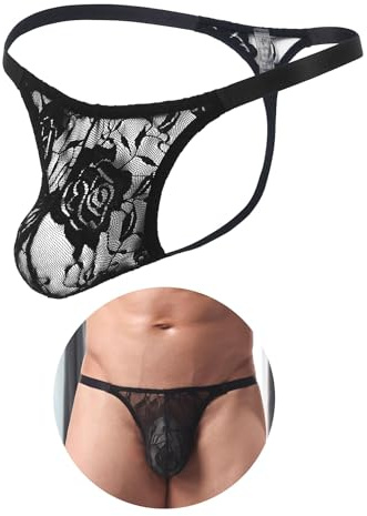 comeondear Perizoma Uomo Tanga Slip Intimo Mutande String Thong Traspirante Vita Bassa Underwear Nero,XL