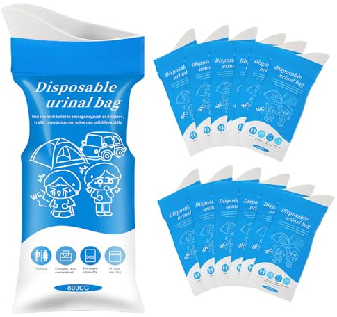 Moodooy Disposable Emergency Urinal, Portable Camping Urinre Bag, Travel Pee Bags, Traffic Jam Emergency Portable Urine Bag, Vomit Bags, for Men Women Kids Children Patient （12 Pack Blue