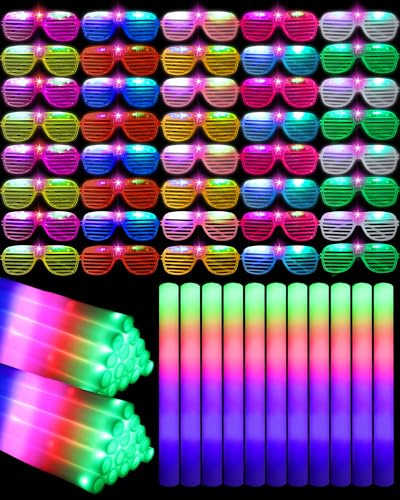 Maitys 50 Pcs Foam Sticks Light up Glasses, Glow in the Dark Sunglasses Foam Sticks LED Glasses Light up Supplies