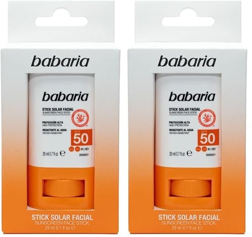 Babaria - Stick Solar Facial 50 |Protección Alta Con Aloe Y Manteca De Karité |Coral Friendly Y Biodegradable | Resistente Al Agua Y Al Sudor | Vegano | Stick Solar Niños,20g, El embalaje puede variar