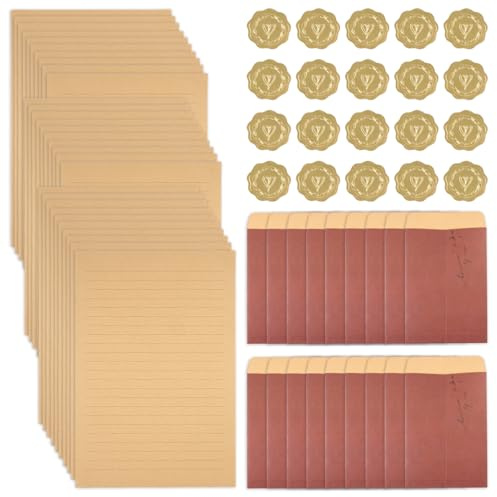 88 Stück Vintage Briefpapier mit Umschlag Set, Vintage Briefpapier mit Umschlag, Set Vintages Schreiben mit Rotbraun, Vintages Papier Briefumschläge für Geburtstage, Hochzeiten, Abschlussfeiern