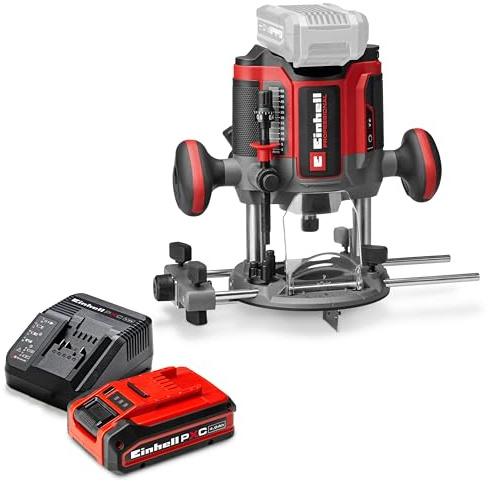 Einhell Professional Akku-Oberfräse TP-RO 18/55 Li BL Power X-Change (18 V, Hubhöhe 55 mm, Brushless, inkl. Parallelanschlag, Werkzeug, mit Akku & Ladegerät)