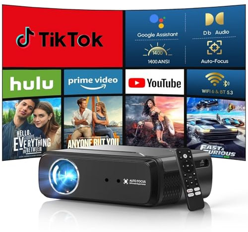 Portable 4K Google TV Projector with HDR, Compact Smart Home Cinema | 1400 ANSI Brightness with WiFi 6, Bluetooth, Dolby Audio, Licensed Apps, Auto Focus & HDMI 2.1 for Bedroom Movies & Gaming