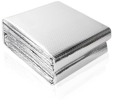 Aislante Térmico Reflexivo, Aluminio y Burbujas, Lámina Aislante Doble Cara de 3 mm con 12 tiras adhesivas, duradera para reflectores de calor de radiadores y protección contra el frío-60cm x 5m
