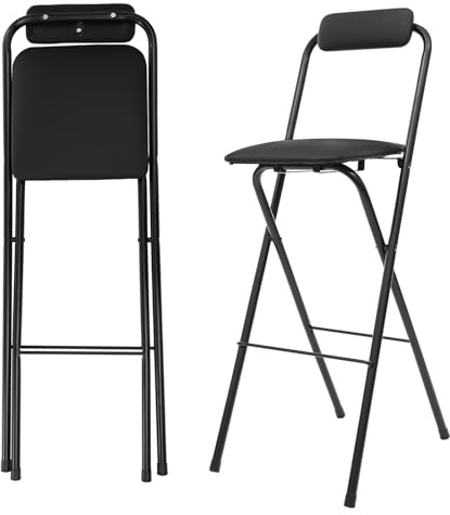 MEHOOSPVN Sgabello pieghevole da bar con schienale, pieghevole, in metallo, pieghevole, per interni ed esterni, cucina, bar, bistro, campeggio, altezza seduta 101 cm, portata 125 kg, colore nero