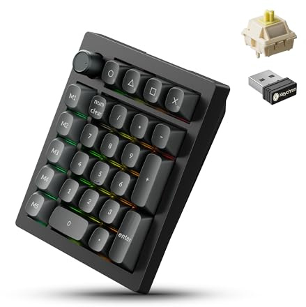 Keychron V0 Ultra 8K Clavier Numérique sans Fil, 27 Touches, 8000 Hz Polling Rate, 2.4GHz/BT 5.3/USB-C, 360h Autonomie, RGB, Interrupteur Banane, ZMK Pavé Numérique Personnalisé pour Mac et Windows