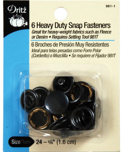 Dritz 981-1 Heavy Duty Snap Fasteners, Black, Size 24 (5/8-Inch) 6-Count