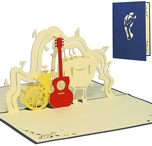 LINPOPUP, LIN17708, Pop Up Karten, Pop Up Karten Musik, Geburtstagskarte, Musical Geburtstag, 3D Grußkarten Gutschein, Trommel, Trompete, Gitarre, Musikinstrumente, N122