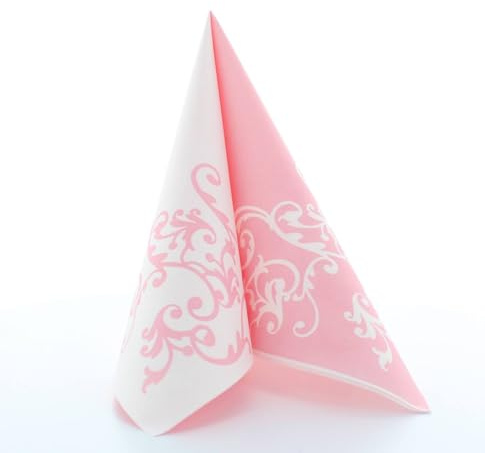 50 Servietten, stoffähnlich, Airlaid 1/4-Falz 40cm x 40cm Ornaments Rosa Weiss