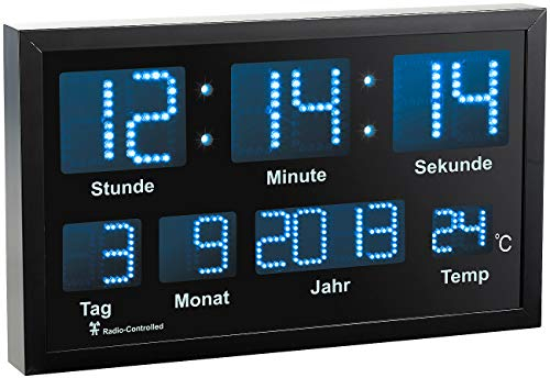 Horloge murale radio-pilotée à LED bleues [Lunartec]