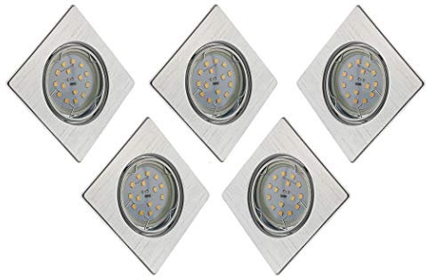 Trango 5er Set LED Einbaustrahler in Aluminium bebürstet Eckig 6729-059GUSDAK Einbauleuchten I Deckenspots I Deckenleuchte I Einbauspots schwenkbar inkl. 5x GU10 LED Leuchtmittel