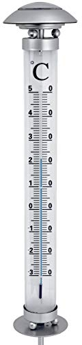 Termometro solare da giardino con illuminazione a LED, altezza 112 cm, luce bianca fredda, termometro esterno con picchetto, resistente alle intemperie