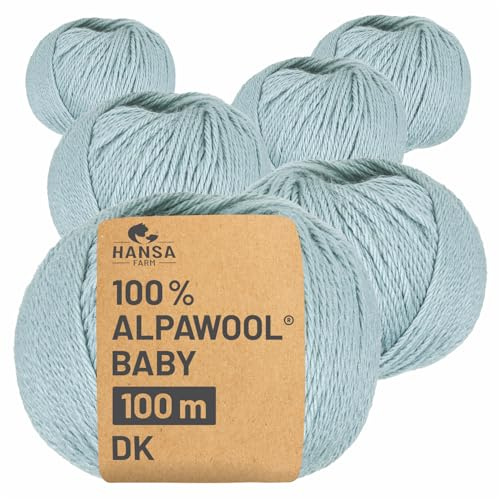 HANSA-FARMA Alpakawolle in 50 Farben (kratzfrei) - 300g Set (6 x 50g) - weiche Baby Alpaka Wolle zum Stricken & Häkeln in 6 Garnstärken Petrol, Eisblau CF243