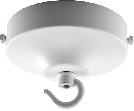 ElekTek Konkave Deckenrosette Durchmesser 100 mm mit Haltebügel und Haken - Für Hängeleuchten und Kronleuchter - Ausführung in Metall und Pulverbeschichtung Weiß Glänzend