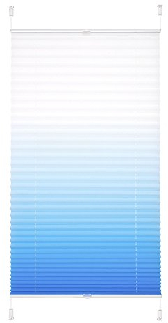JalousieCrew Klemmfix Plissee mit Farbverlauf Farbe Azur blau - Breite 40 bis 120 cm, Länge 130 cm und 210 cm - Klemm - Rollo ohne zu Bohren (110 x 130 cm)