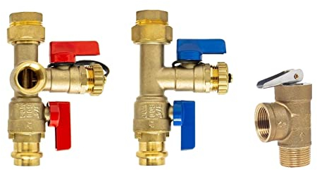 Libra Supply 3/4 Zoll Pressisolationsventil-Set mit Druckentlastungsventil für Rheem Durchlauferhitzer, FNPT x Presse, 3/4 Zoll Serviceventil für Rinai, Ecosmart, Navien, Noritz Takagi Bosch