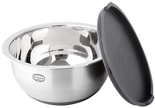 Dr. Oetker Rührschüssel mit Deckel Ø 24 cm, 5 Liter Küchenschüssel, Salatschüssel mit rutschfestem Silikonboden, hochwertige Teigschüssel aus Edelstahl (Farbe: Grau-Braun/Silber)