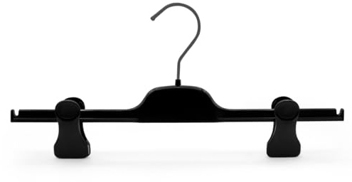 Kiroplast 15 Kleiderbügel für Hosen Platzsparend Kunststoff Clips Frauen Kleiderbügel Hosenbügel Rockbügel 36cm (Glänzendes Schwarz - Schwarzer Haken)
