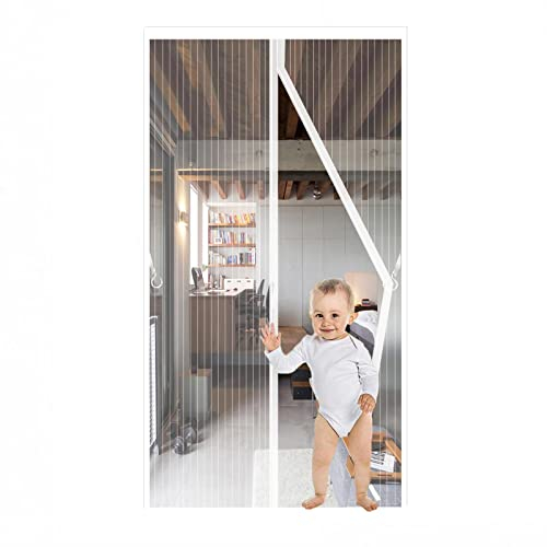 JIANJAIO Magnétique Moustiquaire Porte,120x210cm, Anti Mouche Fermeture Automatique Anti Insectes Respirant pour Portes de balcon, Salon, Montage par Sans Perçage,Blanc