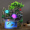 DENEST Fontaine d'intérieur avec éclairage LED Fontaine de table cascade avec brouillard, fontaine de bureau avec plantes Décoration de fontaine pour salon, bureau