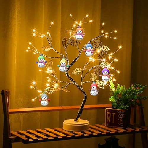 Famiglia di Pupazzi di Neve Personalizzati - Lampada da Tavolo a LED per Albero di Natale USB/Batteria Luci Fatate Alimentate a Batteria con Interruttore a Sfioramento Decorazione (Style 3-Snowman)