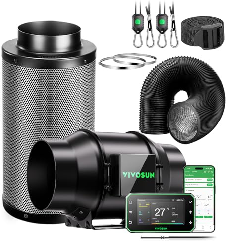 VIVOSUN Smart Rohrventilator 150mm Abluftset & E42A+ Controller AeroZesh | G6 mit WiFi Thermo-Hygro-Steuerung, Aktivkohlefilter, 240cm Abluftrohr, Inline Belüftungssystem für Growzelt, Wachstumszelte