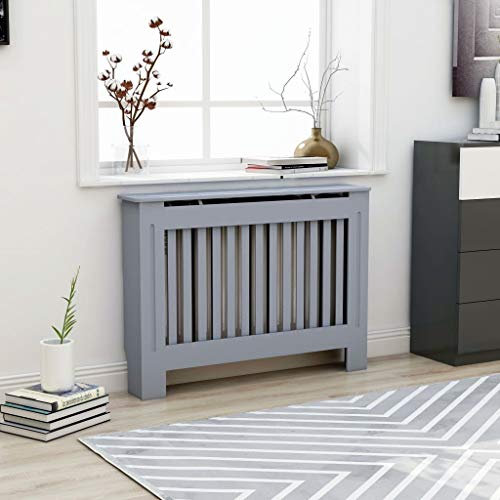 Homgoday Cubierta Radiador Moderna Gris Antracita - MDF Lacado, Diseño Listones, Espacio Decorativo