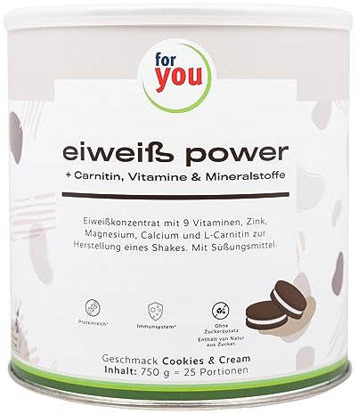 Power Eiweiß-Pulver nach Dr. Strunz 750g - gut lösliches Mehrkomponenten Eiweiß: Molke, Soja-, Milch-, Hühnerei-Protein + L-Carnitin Vitamine Mineralstoffe - Chemical Score 156 (Cookies & Cream)