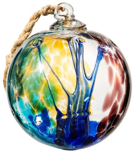 LaElvish Garden 10,2 cm große Glaskugel Hexenkugel für drinnen und draußen, Heimdekoration, Baum des Lebens, handgefertigt, mundgeblasenes Glas, Ornament (blau)